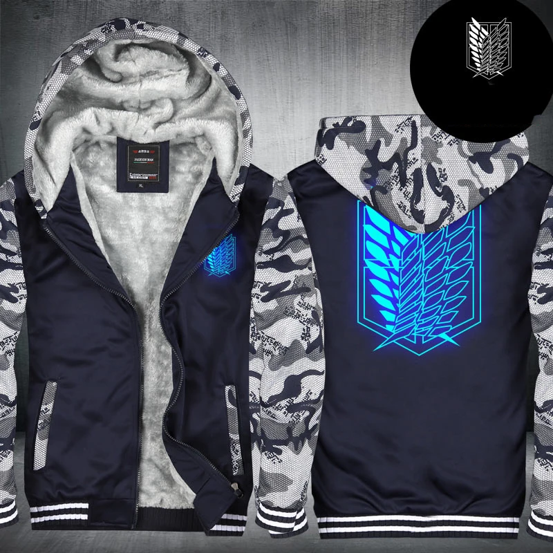 

Мужская теплая флисовая куртка на молнии, зимнее плотное мужское пальто, костюм для косплея спортивный топ с длинными рукавами Attack on Titan, мужские толстовки