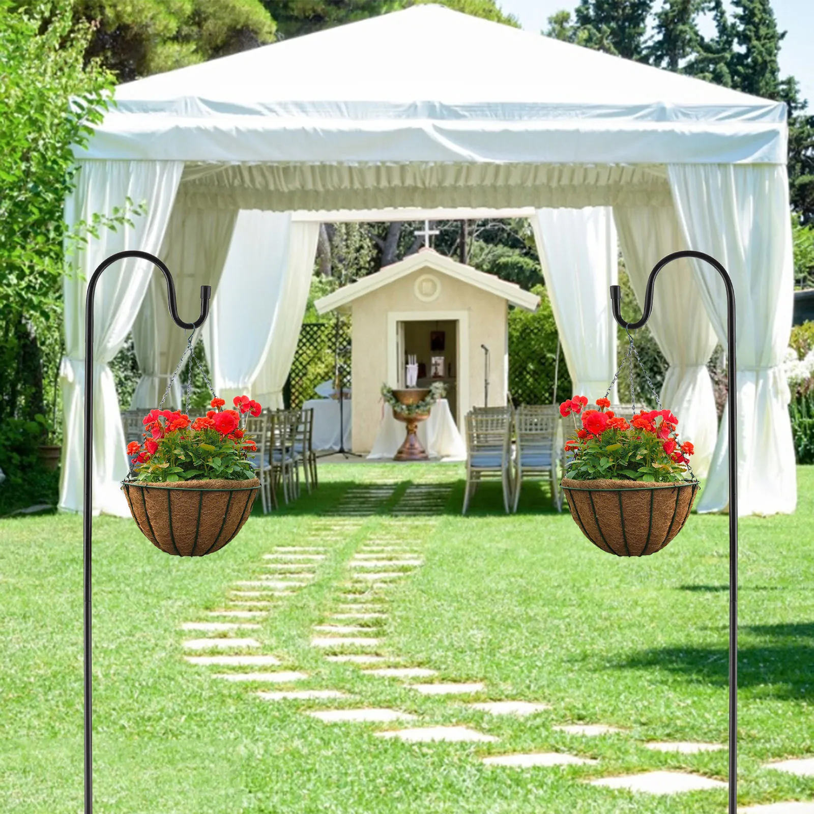 

Outdoor Hanging Lights Plant Holder Adjustable Height Hook Up Rust Premium Metal Easy To Install And Store Iron Shepherd Hooks