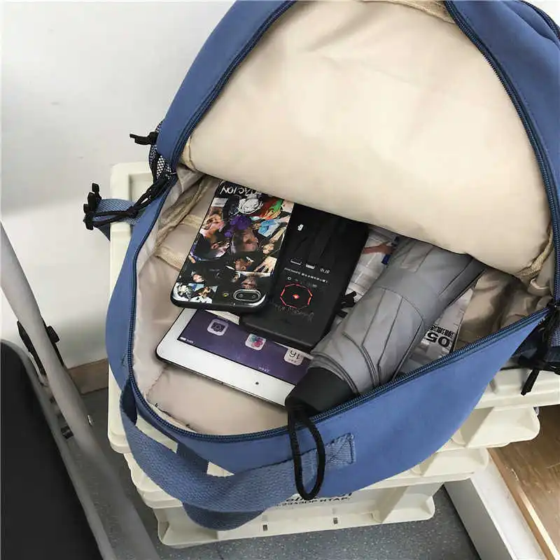 

new double-deck dnylon-nylon female multi-pocket portable backpack unissex college travel bag