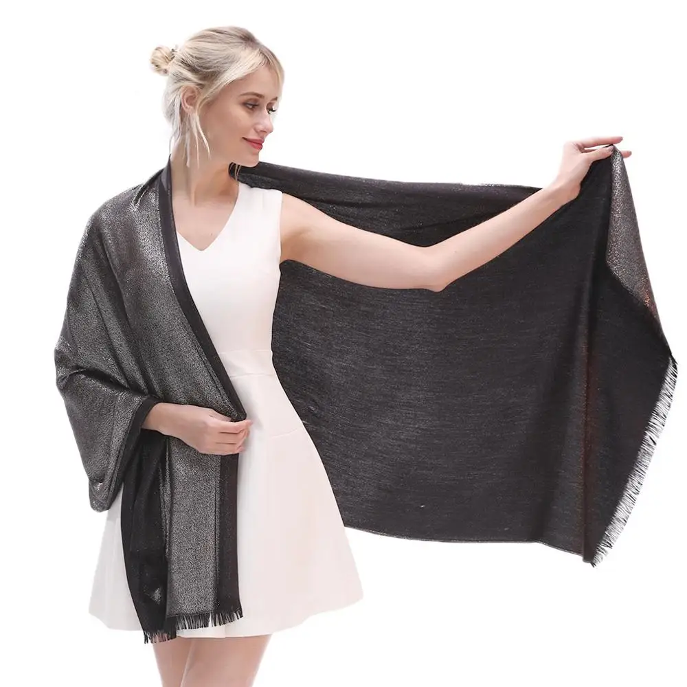 Роскошный бренд 2019 Женская Золотая и серебряная пряжа Женский однотонный шарф из