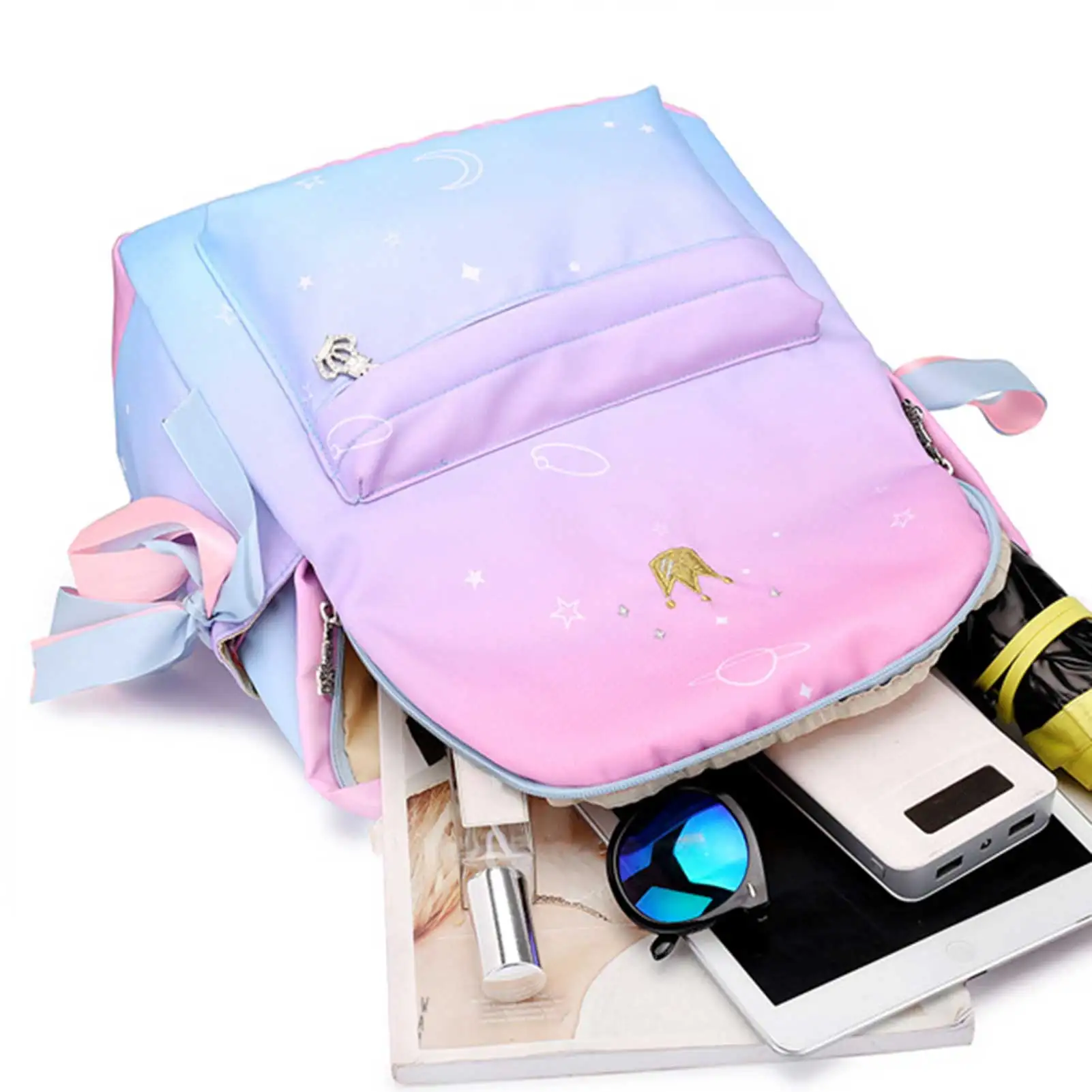 

Outdoor Travel Girl Pink Blue Laptop Book Waterproof Nylon Backpack School Bag