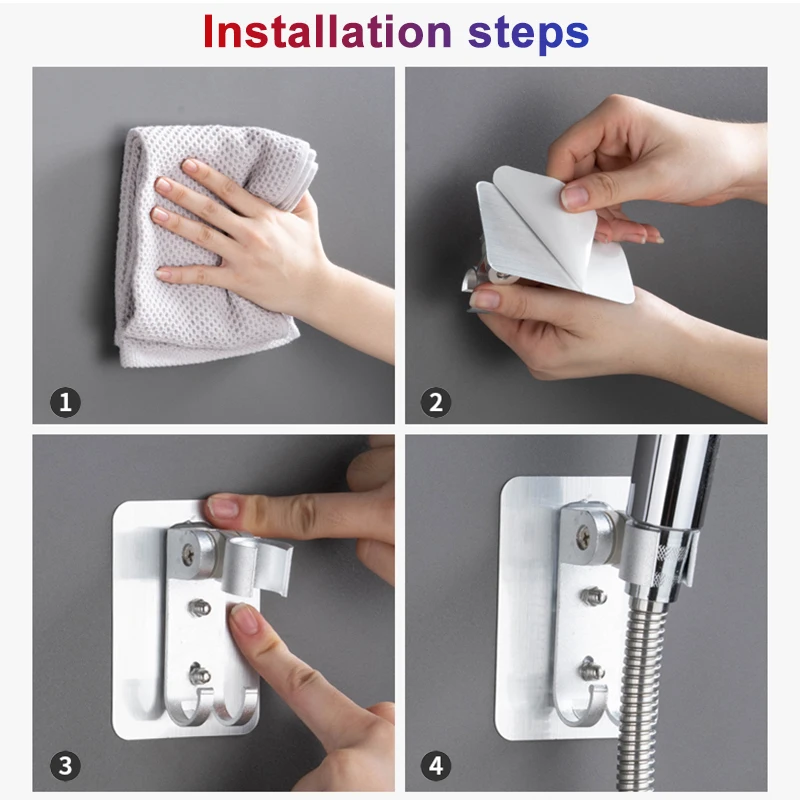 

2 pcs Shower Head Holder Punch Free Strong Adhesive Wall Mount Hook Adjustable Shower Holder for Bathroom --M25