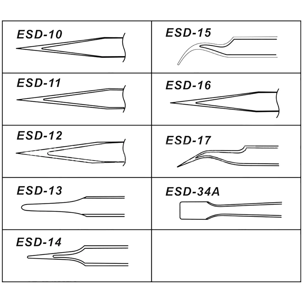 

9/10pcs Leather Case Tweezers Set Canvas Bag Electrostatic Stainless Steel Precision Black Straight Bend Point 1.5mm