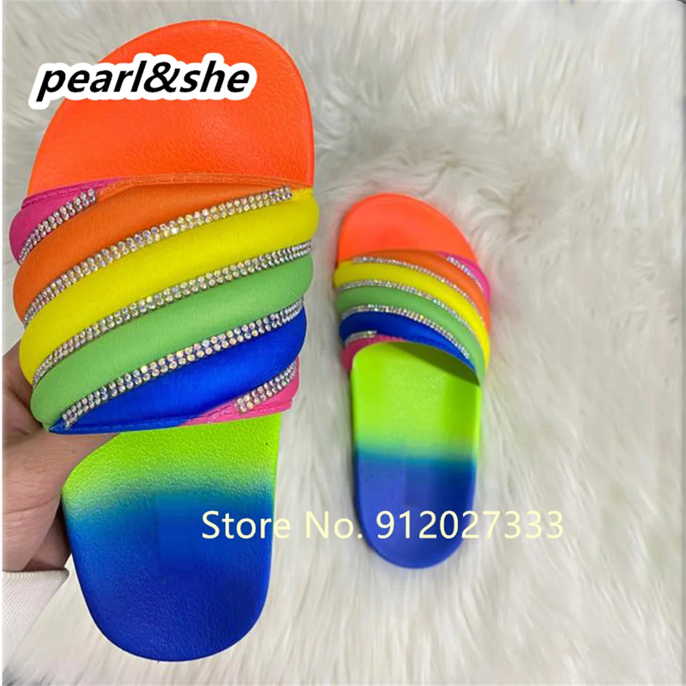 

woman flip flops new 2021 women beach rubber slippers shoes female rhinestone sildes candy sandals outdoor flats wholesale drop