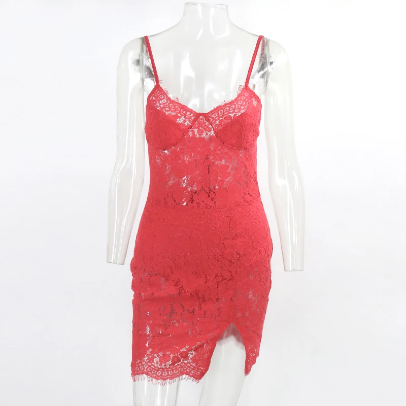 Женское кружевное платье на бретельках Ceremokiss Красное Облегающее Платье с