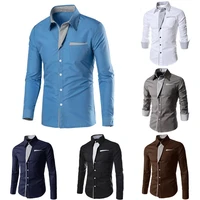 fashion shirt men stand collar long sleeve color block button up shirt slim shirt top