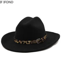 Fashion Vintage Wool Black Felt Fedora Hat For Women Men Simple Wide Brim Church Jazz Cap Western Cowboy Hat