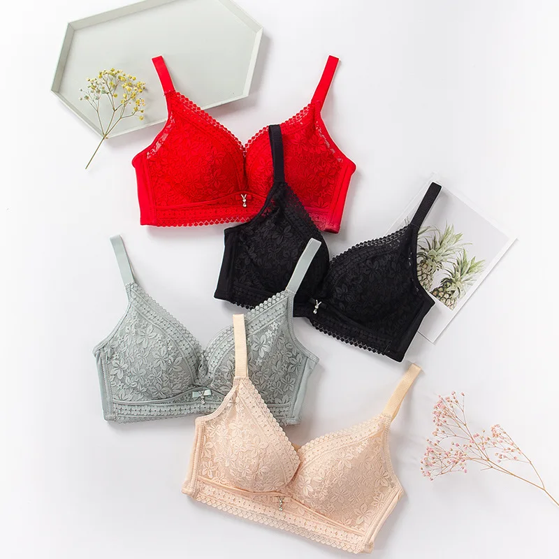 

Non-Steel Ring GIRL'S Underwear Thick Steamed Bread Cup Bra Push Sexy Lace Bra