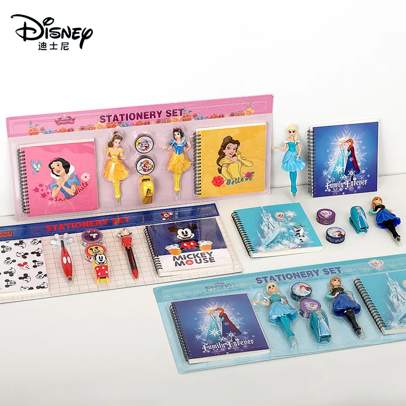 

Disney Stationery Set Gift Box Minnie Frozen Princess Pen Stapler Ballpoint Pen Notepad Diary Agenda School Supplies Notebooks