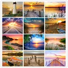 Алмазная Картина Закат Маяк пейзаж полный квадрат и Круглый Алмаз Вышивка мозаика вышивка крестиком домашняя декоративная живопись