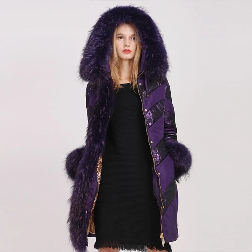 purple AYUNSUE женский пуховик из натурального меха лисы зимняя куртка Женская Роскошная длинная куртка для женщин Теплая Куртка парка Mujer MY4047 - Цвет: purple