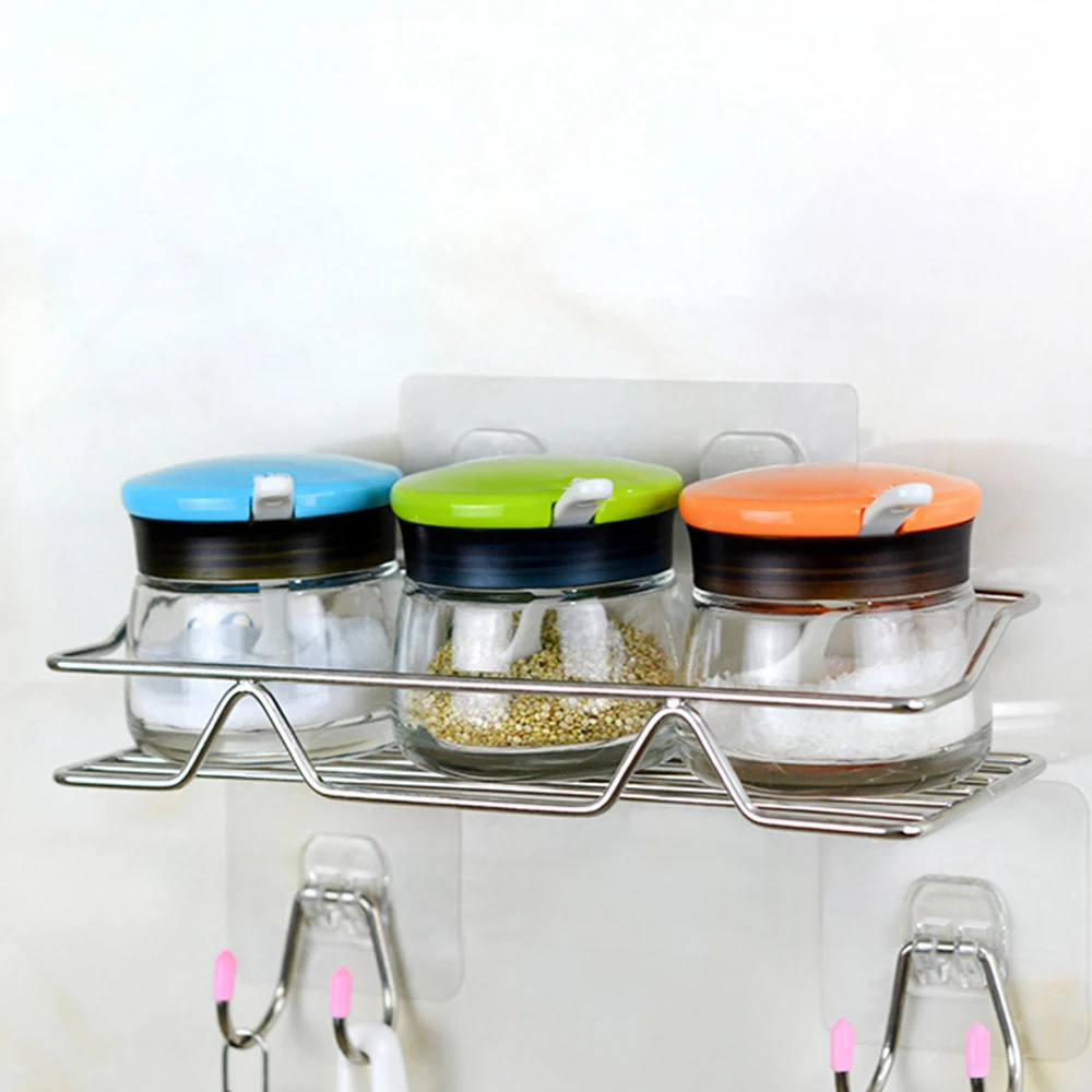 

New Stainless Steel Bath Shelf Bathroom Adhesive Shower Shelf Wall Mounted Storage Organizer For Kitchen Toilet No Drilling