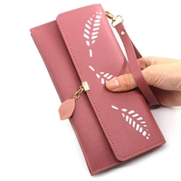 women wallet pu leather purse female long wallet gold hollow leaves pouch handbag for women coin purse card holders clutch