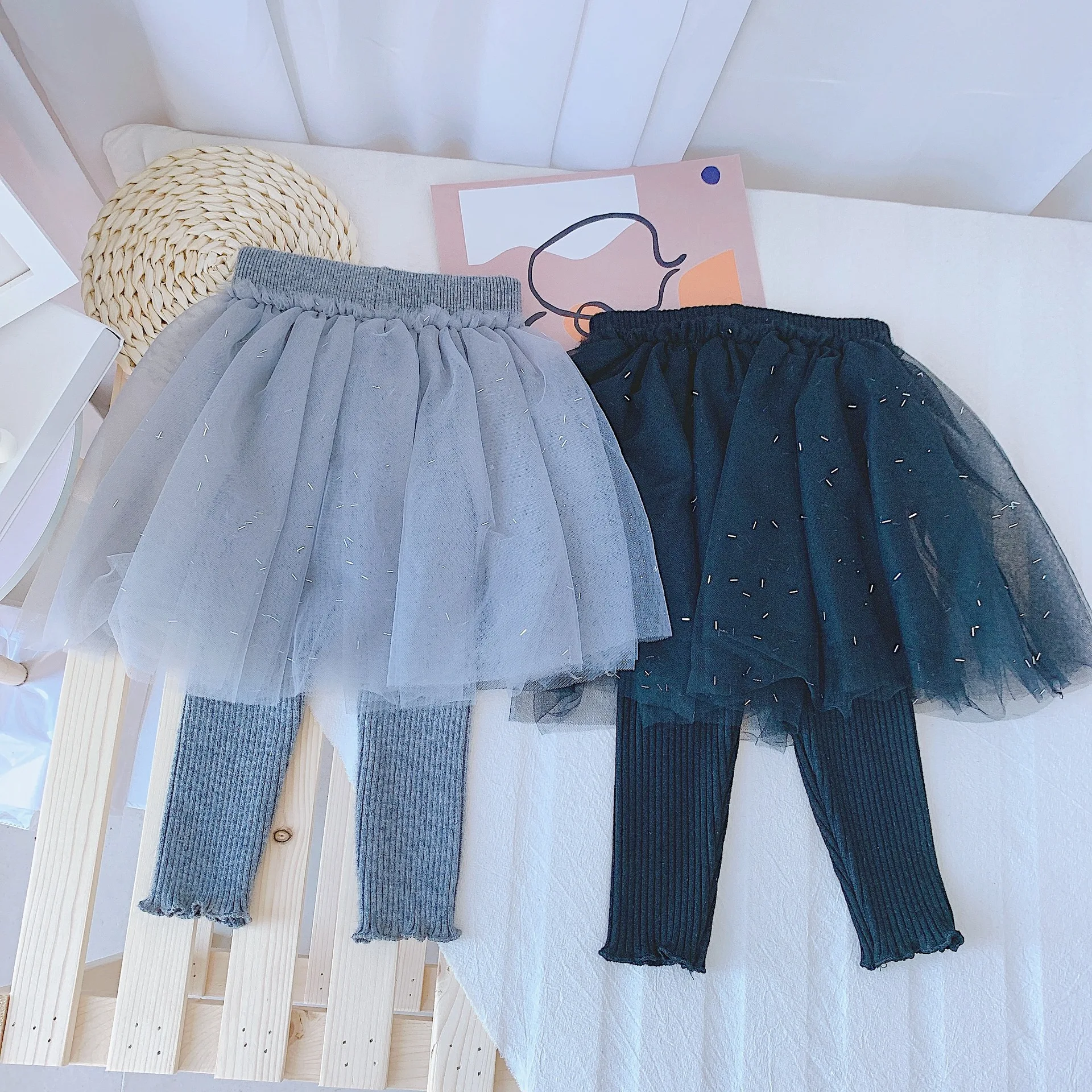 1-4 Y Baby Girls Culottes Fashion Net Yarn Sequins Skirt Knitted Wool Pants for Girl Kids Cute Korean Leggings Toddler Trousers | Детская