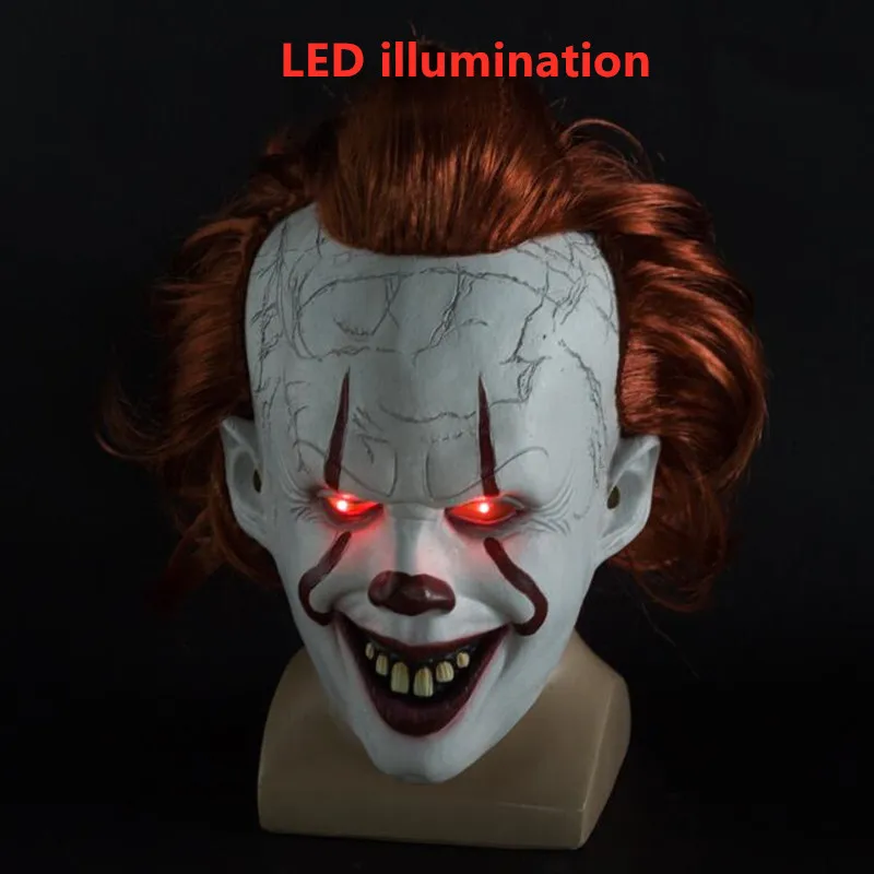 LED illumination Стивен Кинг это маска Pennywise ужас клоун Джокер маска глаза блестит клоун латексная маска Хэллоуин косплей костюм реквизит - Цвет: LED illumination