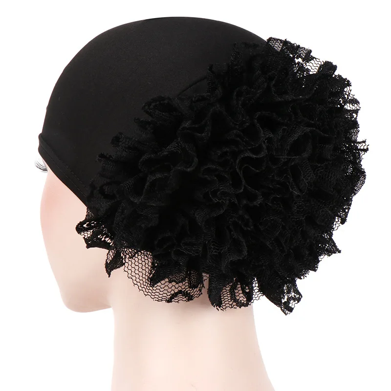 

New Solid Color Big Flower Milk Silk Hat Lace Plate Flower Hat Muslim Headgear Wholesale turban femme hijab hijab cap femme