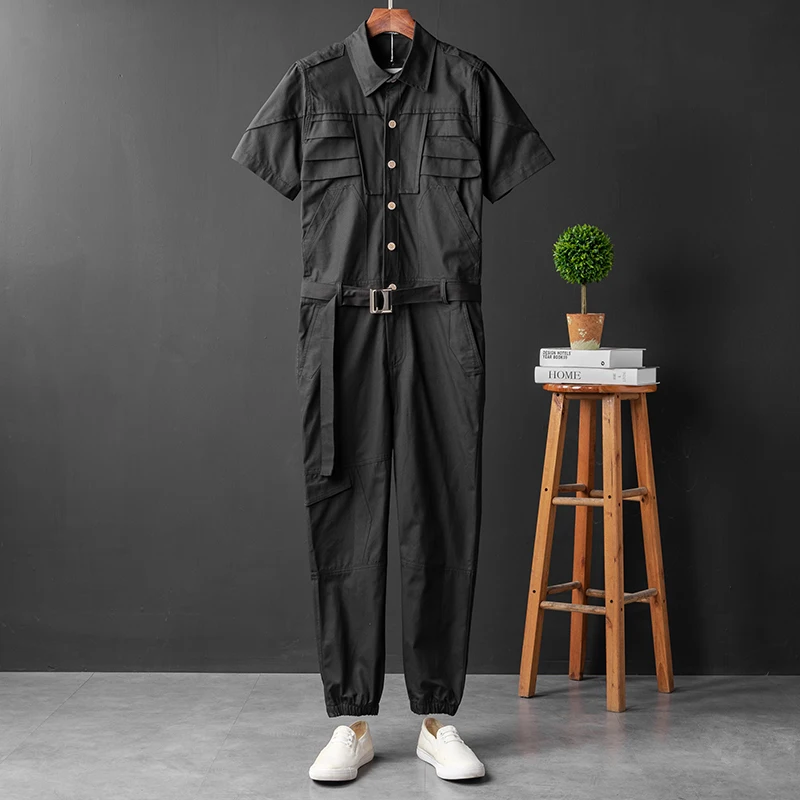 ZYYong Летний Новый мужской комбинезон с коротким рукавом отворотом приталенный в