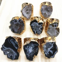 natural brazilian electroplated golds color edged slice open agates geode rings drusy druzys mens wedding engagement set