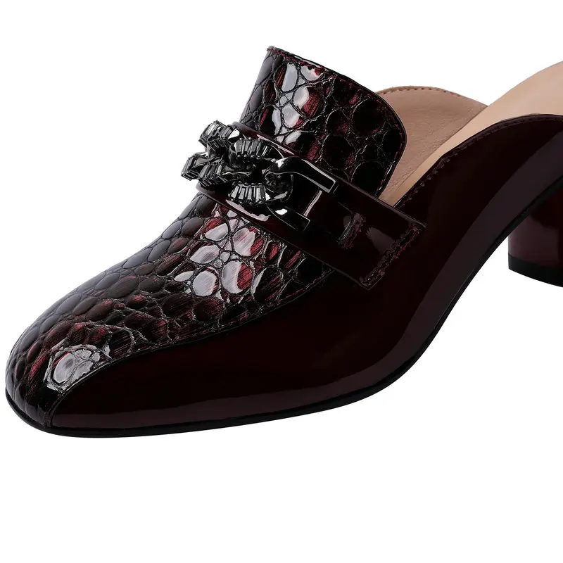 

Mixed Colors Women Mules Shoes 2021 Summer Newest Genuine Leather Women Sandals Fashion Working High Heels Pumps Female