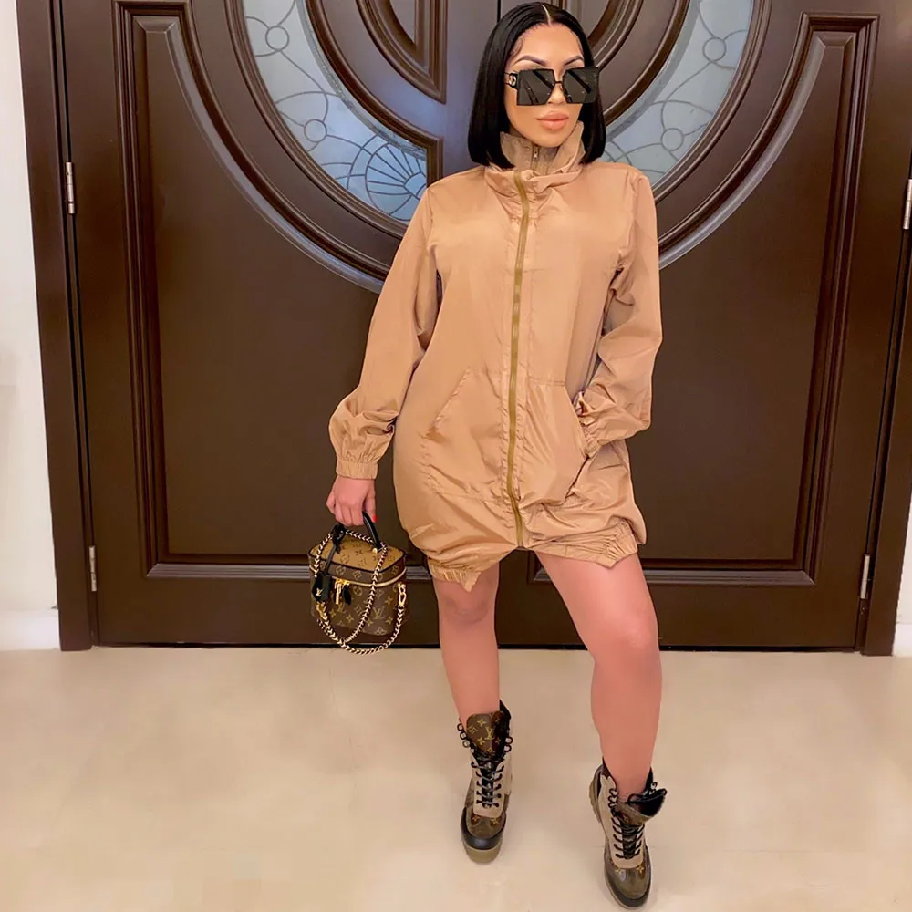 

Autumn Winter Zipper Up Long Sleeve Sport Mini Dress Women Turtleneck Pockets Streetwear Club Night Party Casual Dresses Vestido