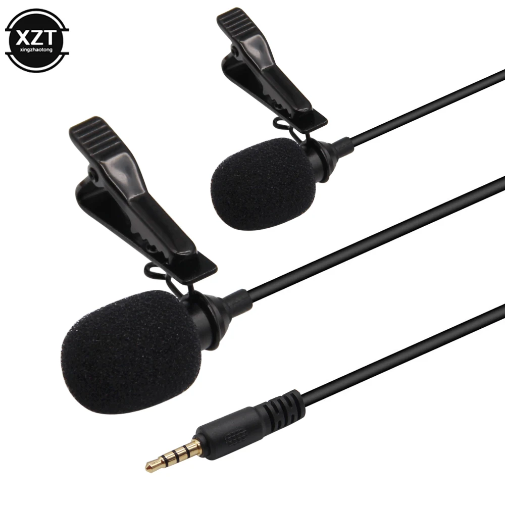 USB 2.0/3.5mm Dual heads Mics Microphone Clip-on Lavalier Lapel 3.5 mm 2 Mic for Phone Windows 10 7 8 Computer 2m | Электроника