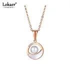 Модное ожерелье Lokaer из нержавеющей стали с белой жемчужиной, ожерелье из розового золота с фианитами, чокер с кристаллами для женщин и девушек, N17093