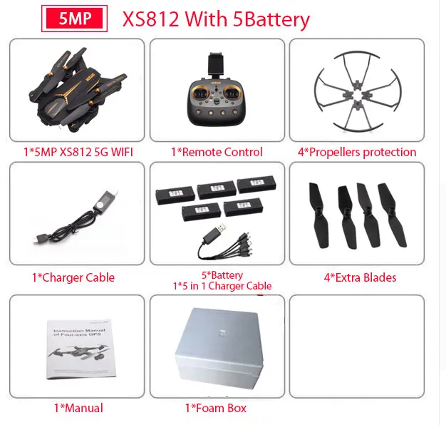 1080P 5B Foam Box VISUO 4K XS812 gps 5G WiFi FPV с 2-мегапиксельной/5MP HD камерой 15 минут время полета складной Радиоуправляемый Дрон Квадрокоптер RTF подарок на день рождения для детей - Цвет: 1080P 5B Foam Box