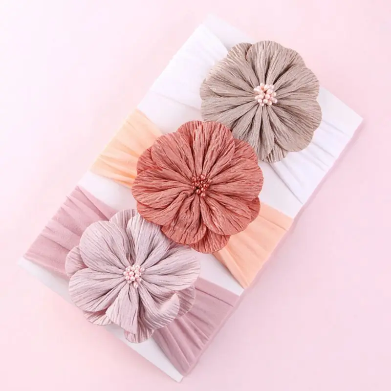 Младенческая Девочка сморщенный шифон Цветочные бисером эластичный обруч для