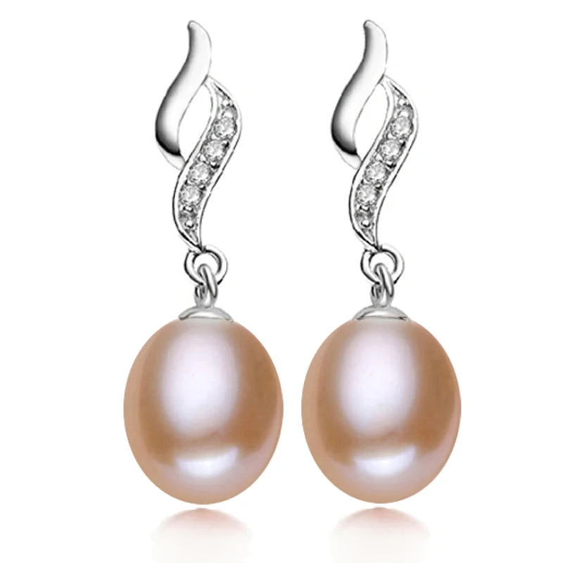 pink pearl earring Серьги из настоящего пресноводного жемчуга, серебро 925 пробы, свадебные серьги из натурального жемчуга, подарок на день рождения дочери, белый, розовый цвет - Цвет камня: pink pearl earring