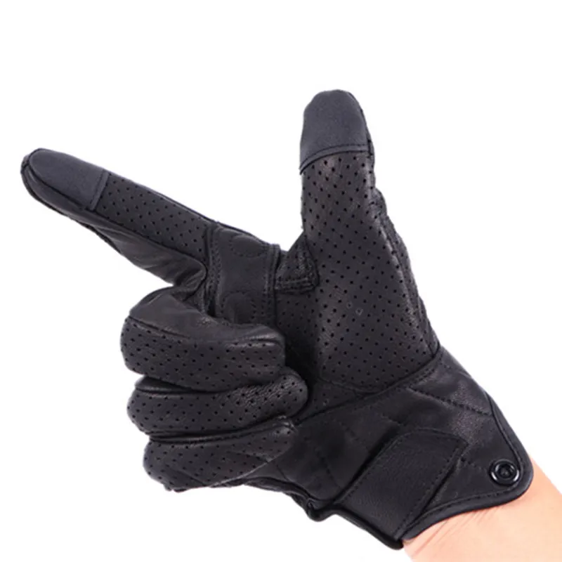Перфорированные мотоциклетные перчатки из натуральной козьей кожи