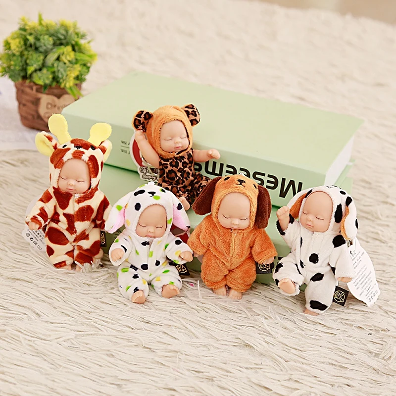 

Newborn Sleeping Silicone Doll Transform Plush Animals Keychain Pendant Giraffe Bear Dog Bag Backpack Joint Kids Mini Plush Doll