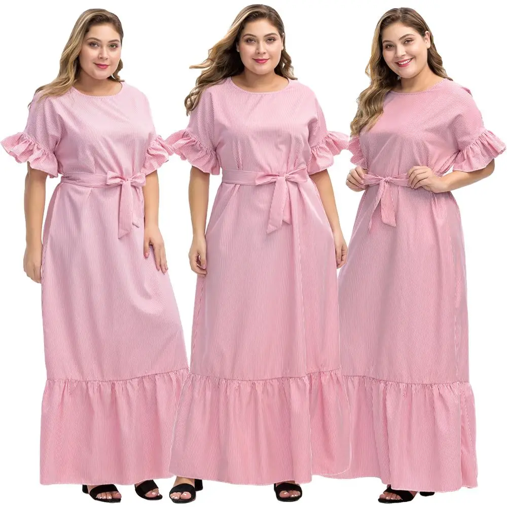 Женское винтажное мусульманское платье макси с коротким рукавом повседневное свободное большого размера