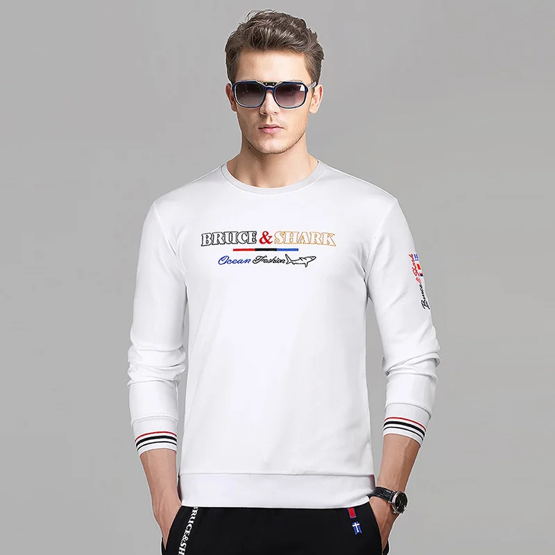 Брюс и Акула длинный рукав для мужчин размера плюс M To3XL 4XL хлопок 95% модная повседневная мужская высокая круглая 2355 с вышивкой