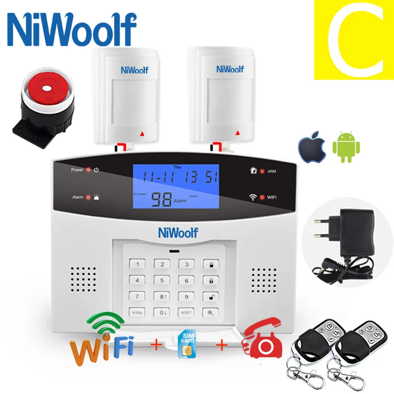 Wifi PSTN GSM сигнализация 433 беспроводной проводной детектор сигнализации умный дом релейный выход приложение английский/русский/испанский/Франция/Итальянский - Цвет: C