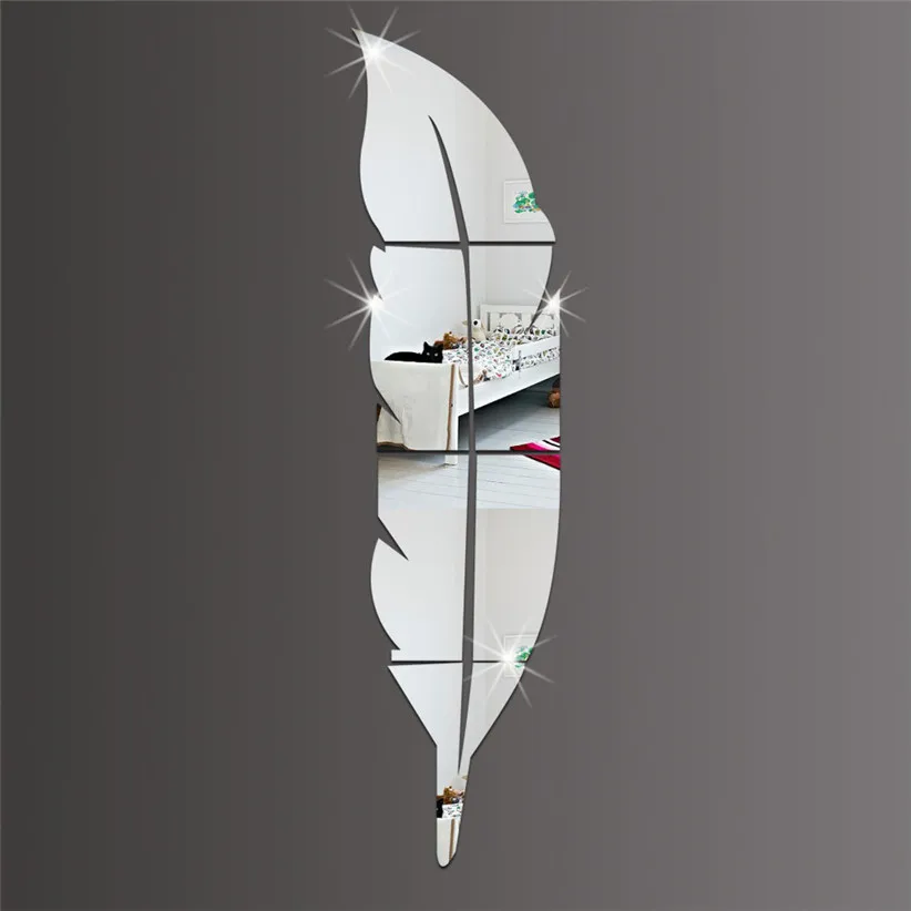 Съемные перьевые зеркальные наклейки на стену переводные дом винила искусства