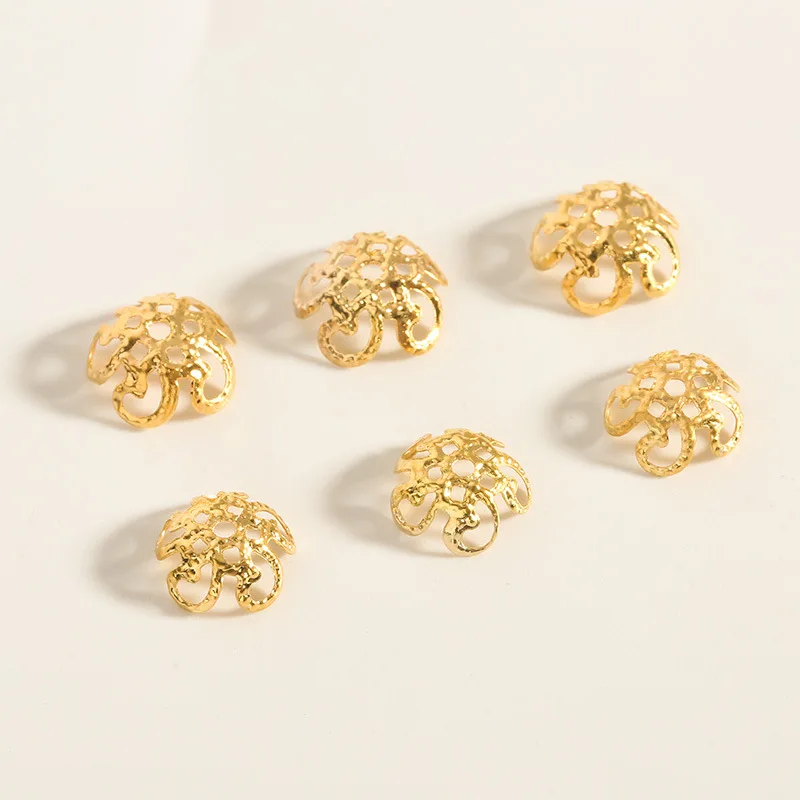 

200pcs/lot Gold Color 8mm 10mm Flower Spacer Bead Caps Filigree Loose Bead End Caps For DIY Jewelry Making Findings Supplies