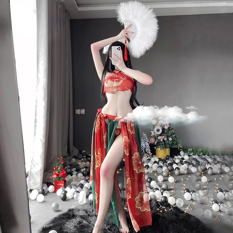 

Traditional Classic Chinese Sexy Lingerie For Women Stage Costumes Anime Cosplay Outfit Chiffon See Through Bra And Dresses