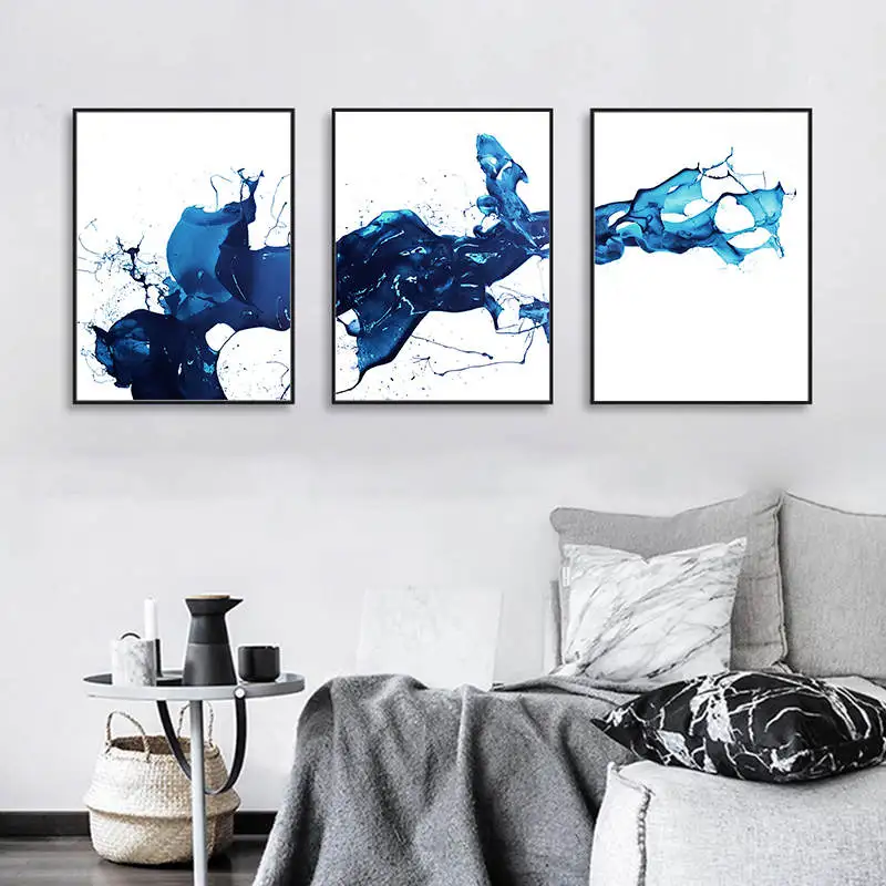 Акварельная синяя краска Абстрактная Картина на холсте картины