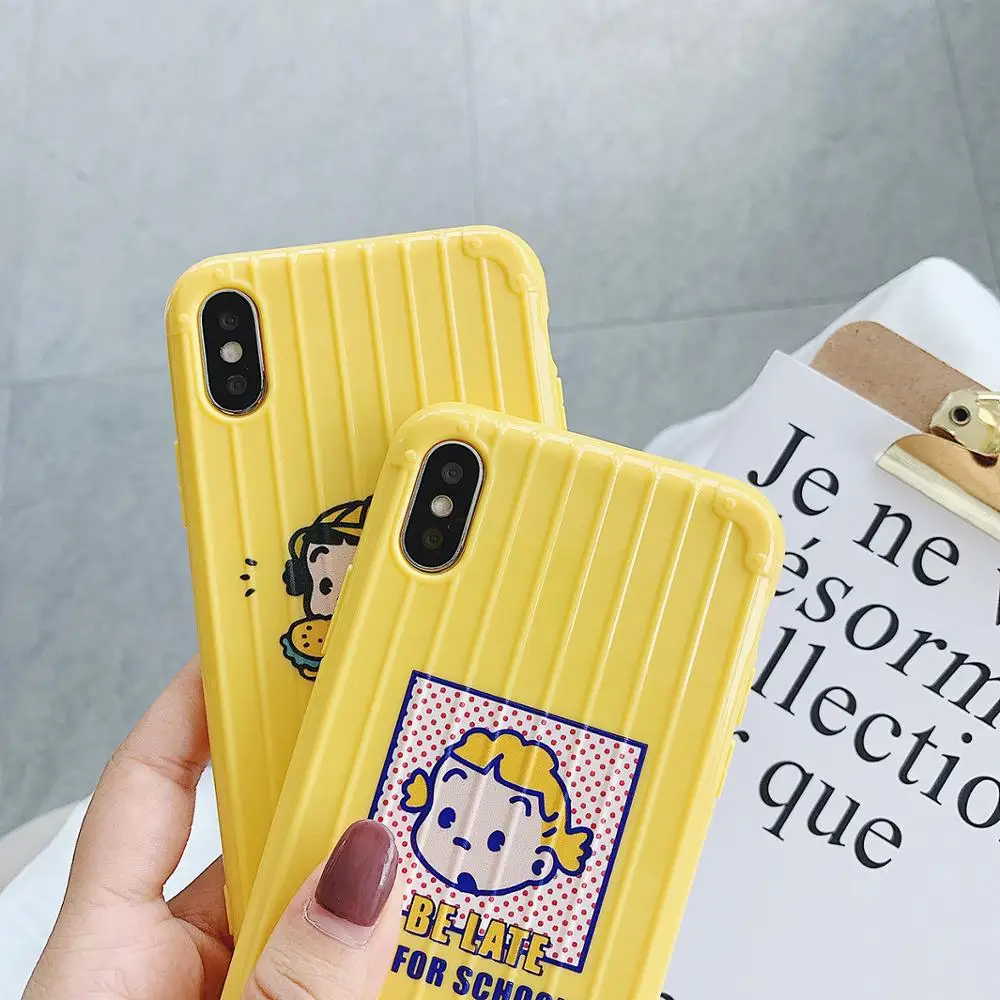 For Iphone 6 7 8 S Plus X XR XS XSMAX Pretty Yellow Cute Cartoon Girl Apple Phone Fitted Case Silicone Cover Luggage Style |