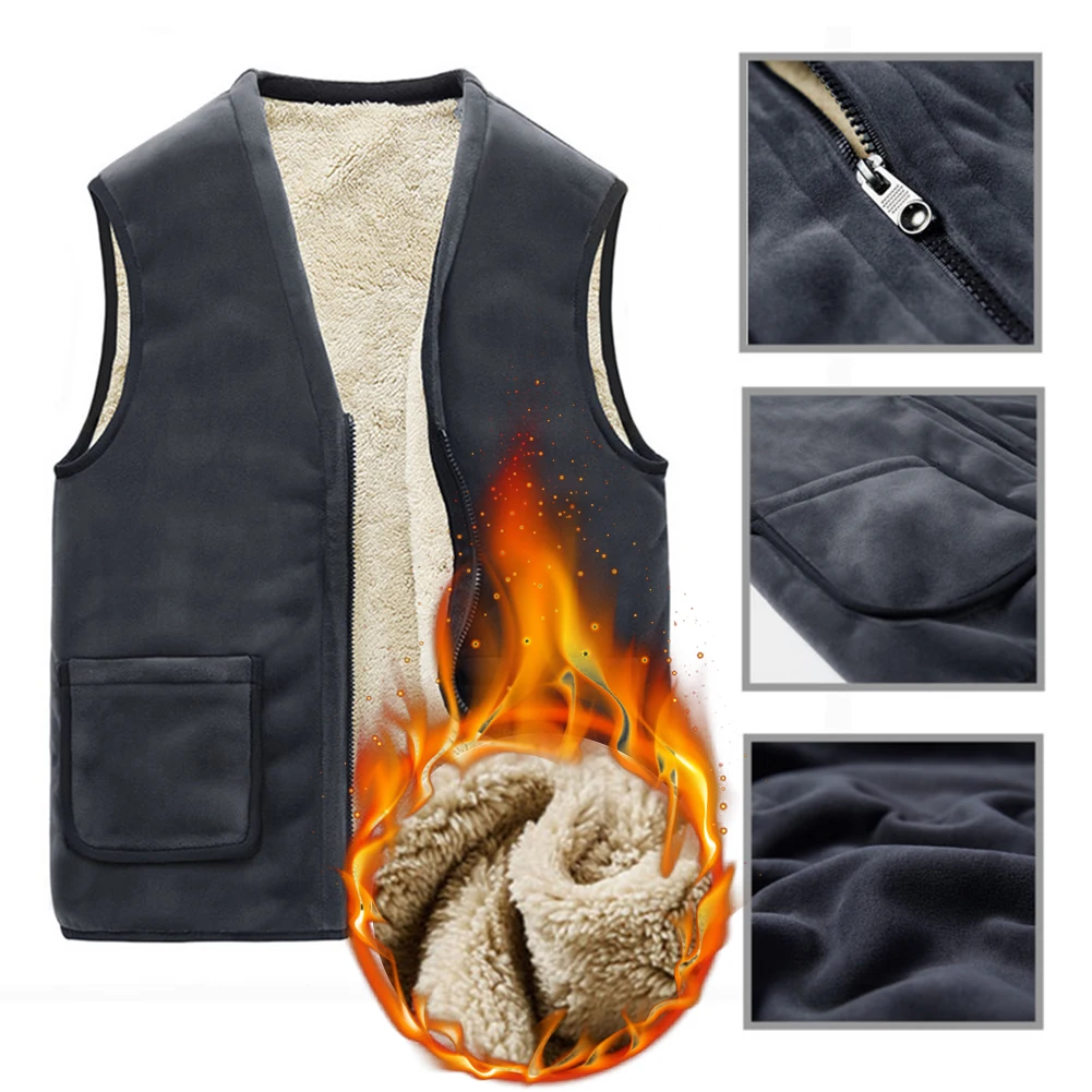 Зимняя повседневная куртка без рукавов Мужская теплая флисовая жилетка большого