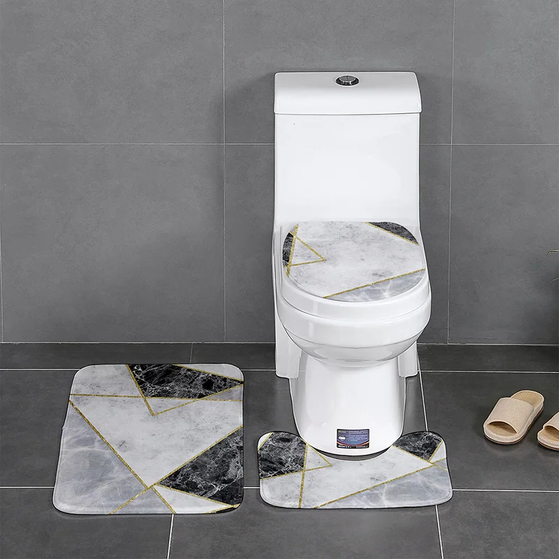 modern geometry bathroom bath mat set floor carpets in toilet lid cover wc rugs flannel anti skid washable tapis salle de bain free global shipping