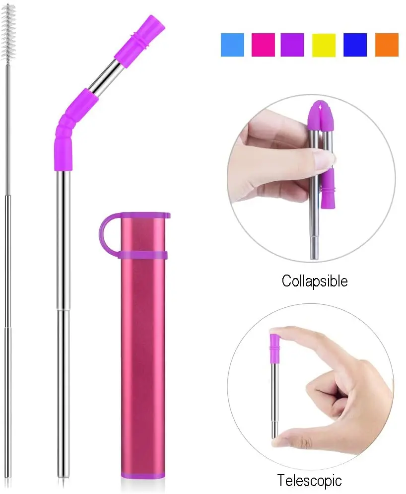 

Drinking Straws Portable Food Grade Silicone Straws Foldable 304 Stainless Straws Reusable Party Supplies Set