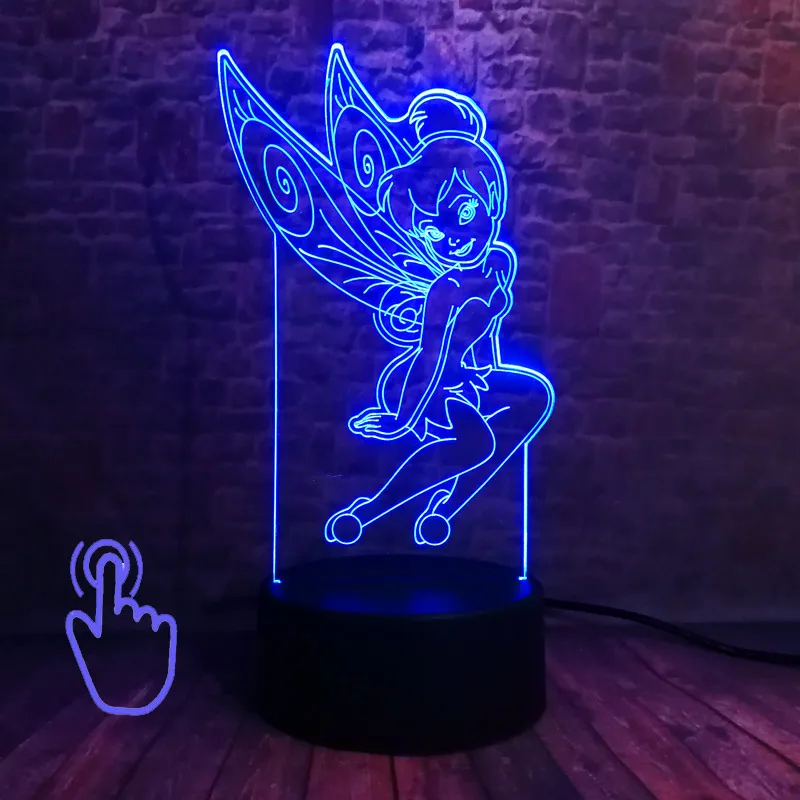 Феи Динь-Динь аниме фигурка 3D иллюзия Led 7 цветов меняющаяся Ночная принцесса Динь-Динь Фигурки игрушки для девочек вечерние - Цвет: Touch Switch