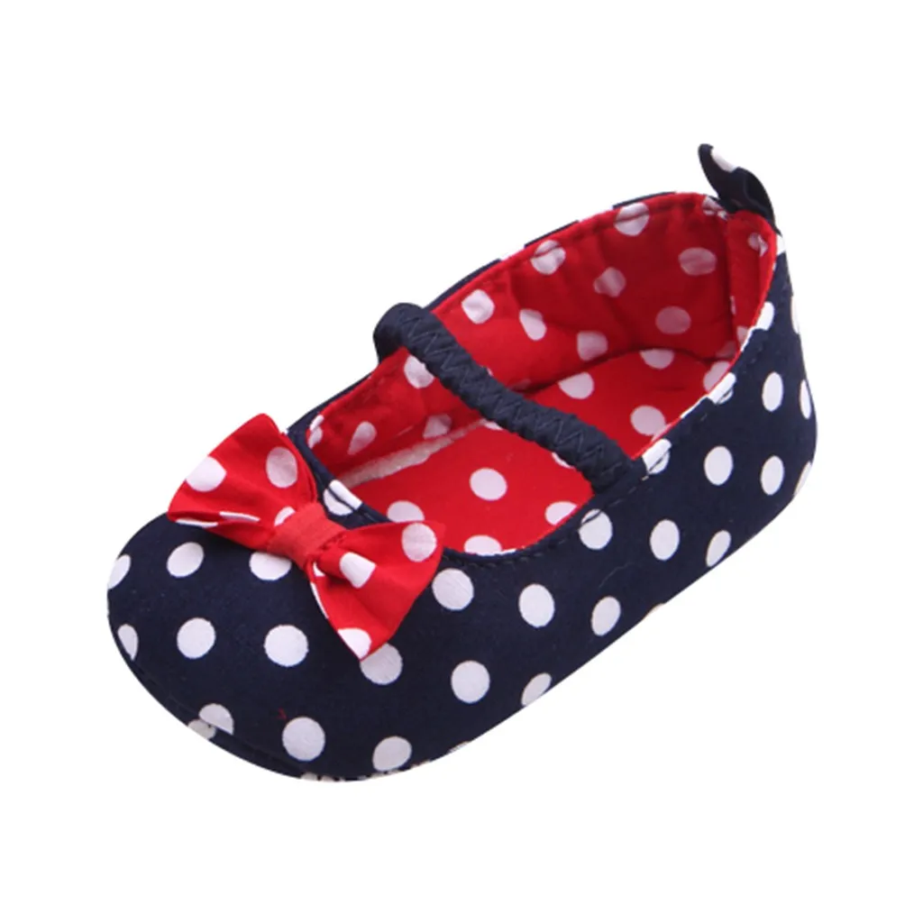 

1Pair Baby Shoes Newborn Baby Girls Fashion Dot Bowknot Anti-Slip First Walkers Soft Sole Shoes Hook&Loop chaussure bebe fille