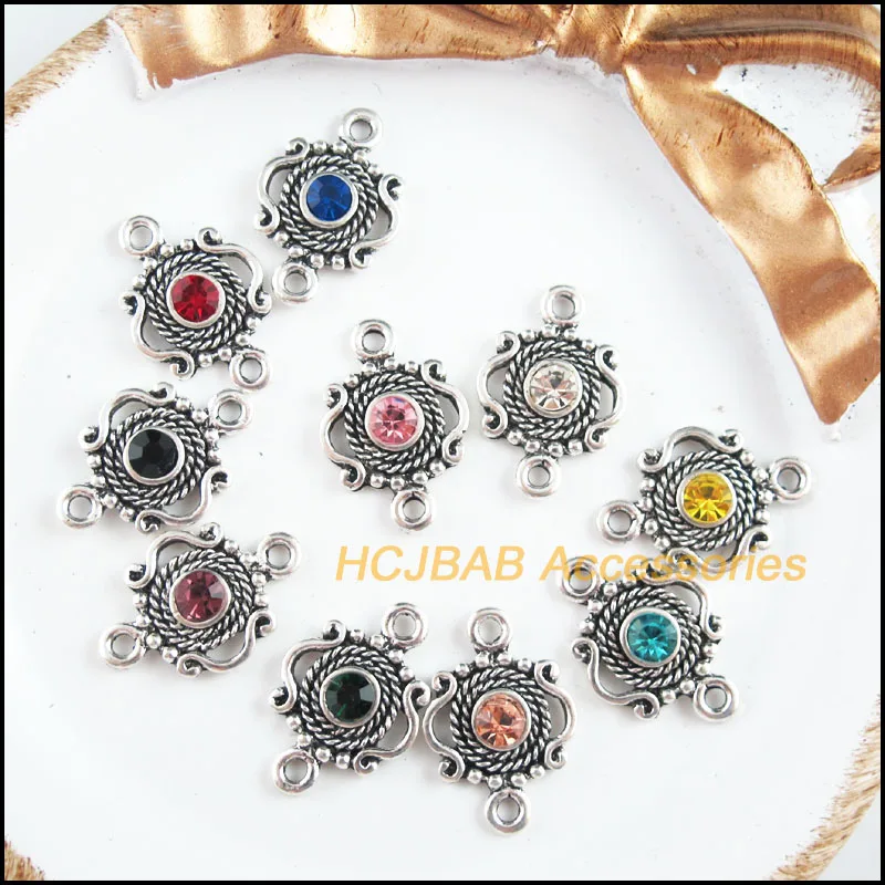 20 шт. Тибетский Серебряный тон Ретро Корона смешанный Кристалл