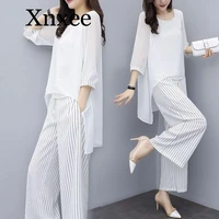 chiffon pantsuits women pant suits white loose outfit 3 piece sets guest striped wide leg loose formal wedding casual office