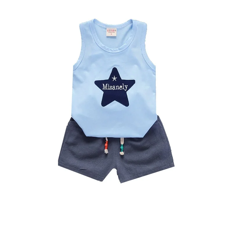 Летняя детская модная одежда Костюм для мальчиков и девочек с принтом