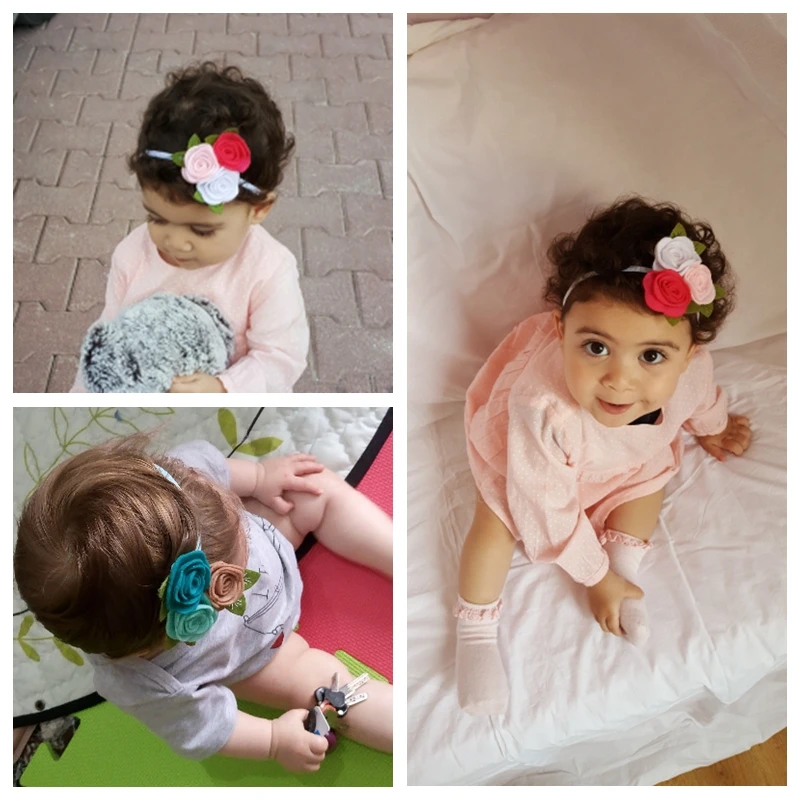 Повязка на голову для маленьких девочек тройной чувствовал роза цветок волосы