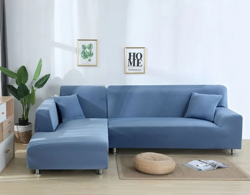

Solid color corner sofa covers for living room elastic spandex slipcovers couch cover stretch sofa towel L shape need buy 2piece