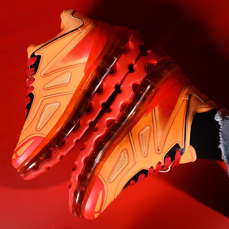 Мужские амортизирующие кроссовки оранжевые на воздушной подушке Повседневная